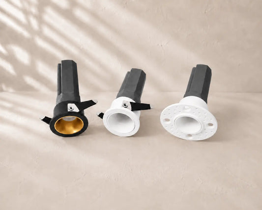 Minavo mini inbouwspots in zwart-goud, wit en witte trimless uitvoering.