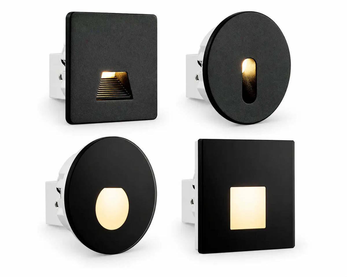 Alwaid Pro zwart trapverlichting met de vier verwisselbare kapjes