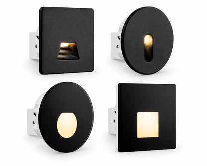 Alwaid Pro zwart trapverlichting met de vier verwisselbare kapjes