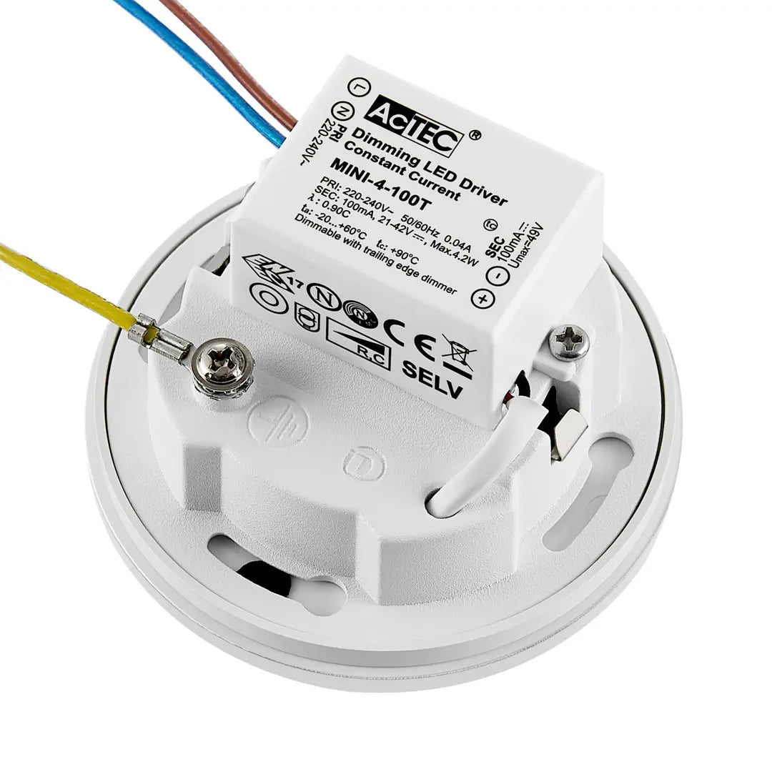 Rond wit glaskapje met de LED inbouwmodule van de Alwaid Pro