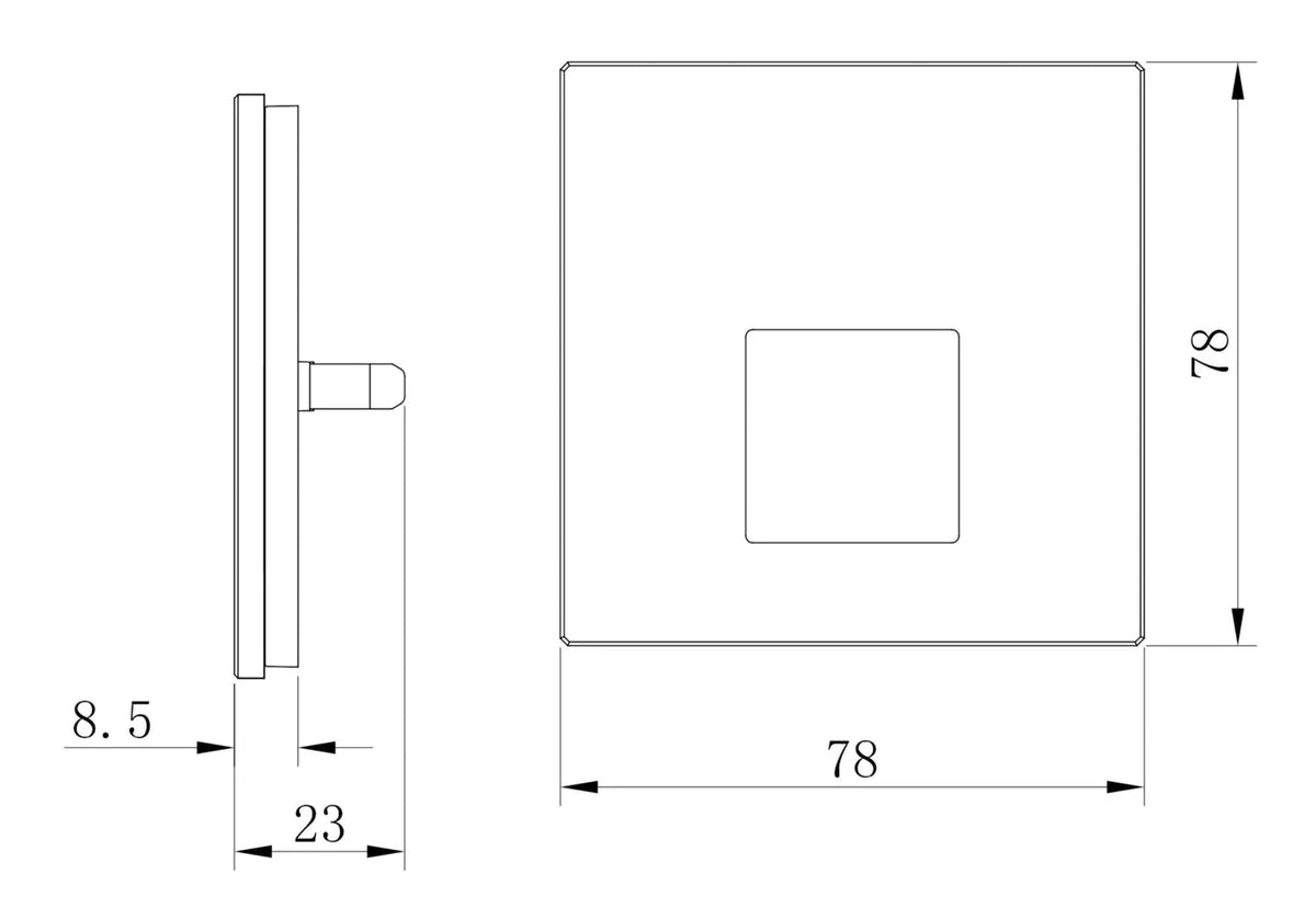 Maatvoering vierkant glaskapje Alwaid Pro, 78 x 78 x 23 mm in zwart