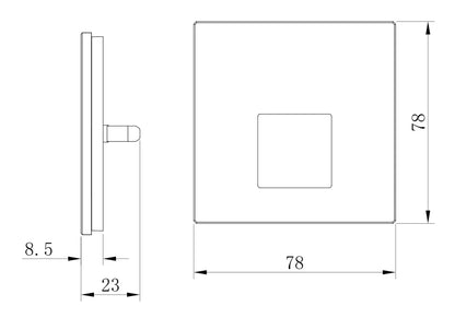 Maatvoering vierkant glaskapje Alwaid Pro, 78 x 78 x 23 mm in zwart