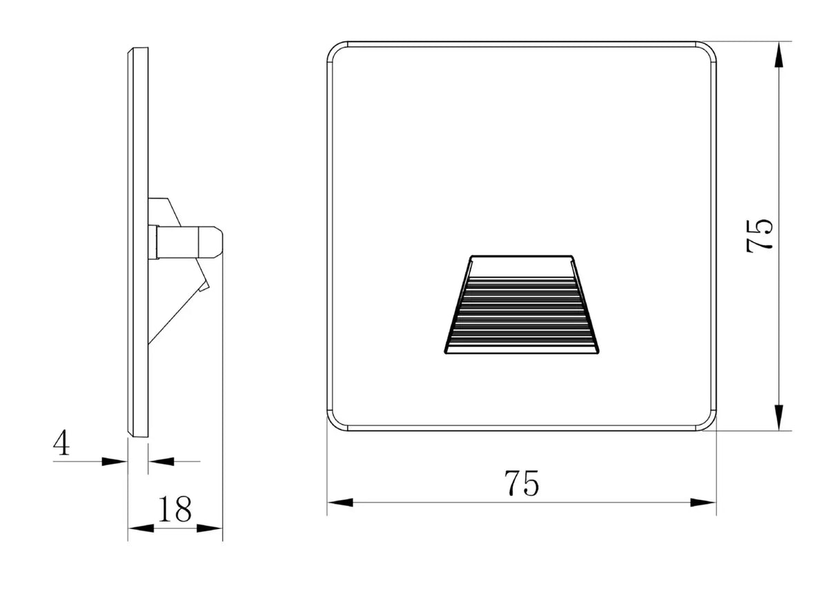 Maatvoering vierkant Alwaid Pro kapje, 75 x 75 x 18 mm