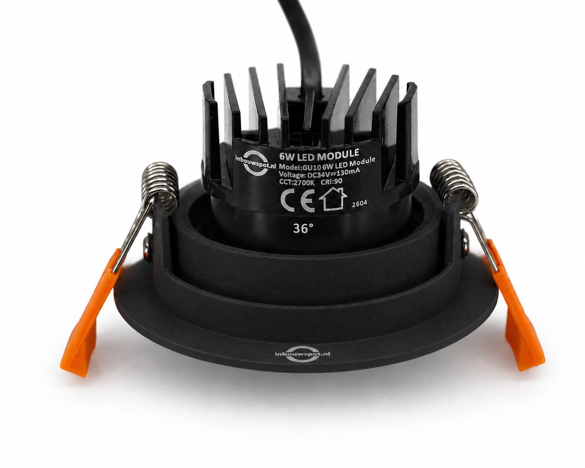 PRIME 70 zwart + LED module 6W - 45mm inbouwdiepte