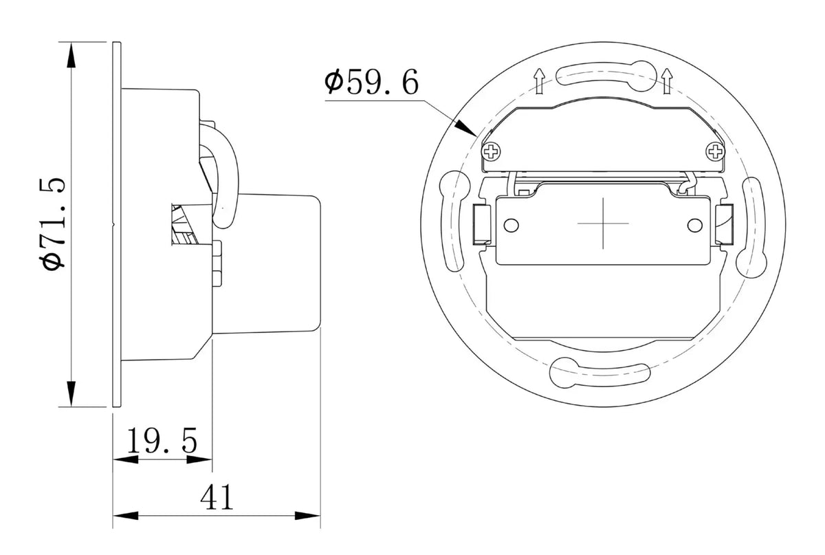 Maattekening van de Alwaid Pro wand inbouwspot met afmetingen