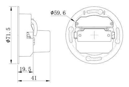 Maattekening van de Alwaid Pro wand inbouwspot met afmetingen