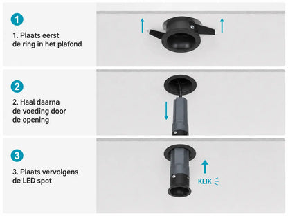 Minavo Zwart mini inbouwspot Ø39mm, inbouwinstructies