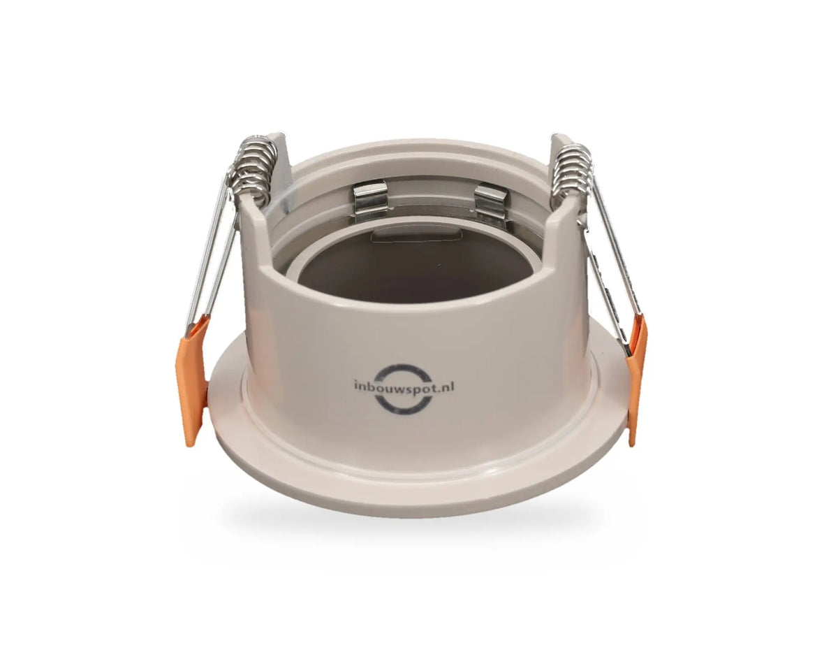 DEPTH 65 GU10 inbouwspot beige, achterkant met veren en GU10 houder