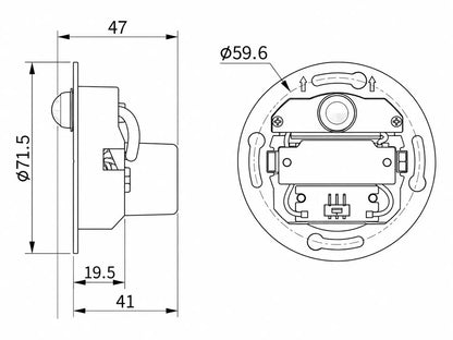 Maattekening van de Alwaid Pro Motion: Ø71,5 mm, inbouwdiepte 39 mm